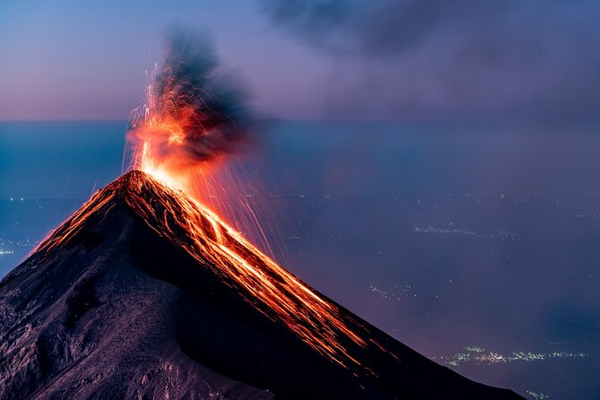 Acatenango Volcano Overnight Hike with Comfort Glamping - Fuego after dark is the main event